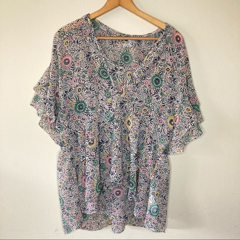 CAbi Style 5344 Poet Folklore Print Short Sleeve Top Medium